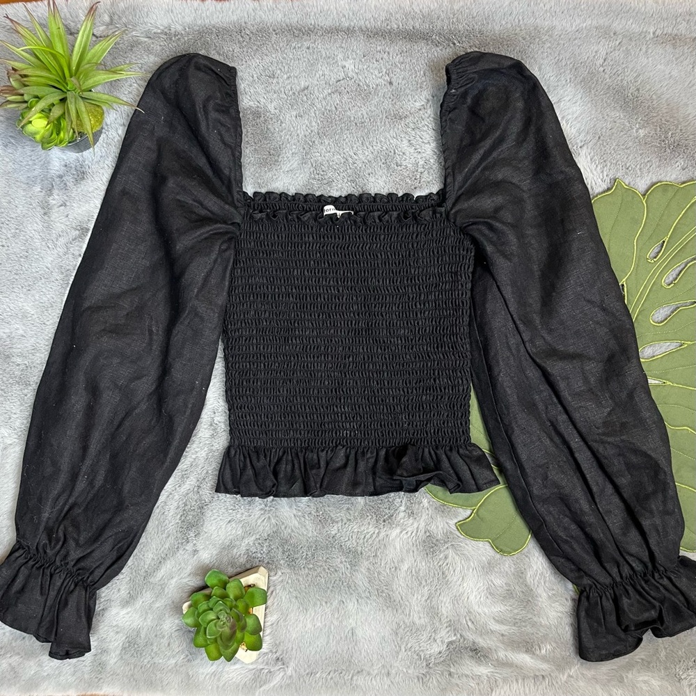 NWOT Reformation Linen Super Balloon Sleeves Smocked Top - Small - Picture 6 of 11